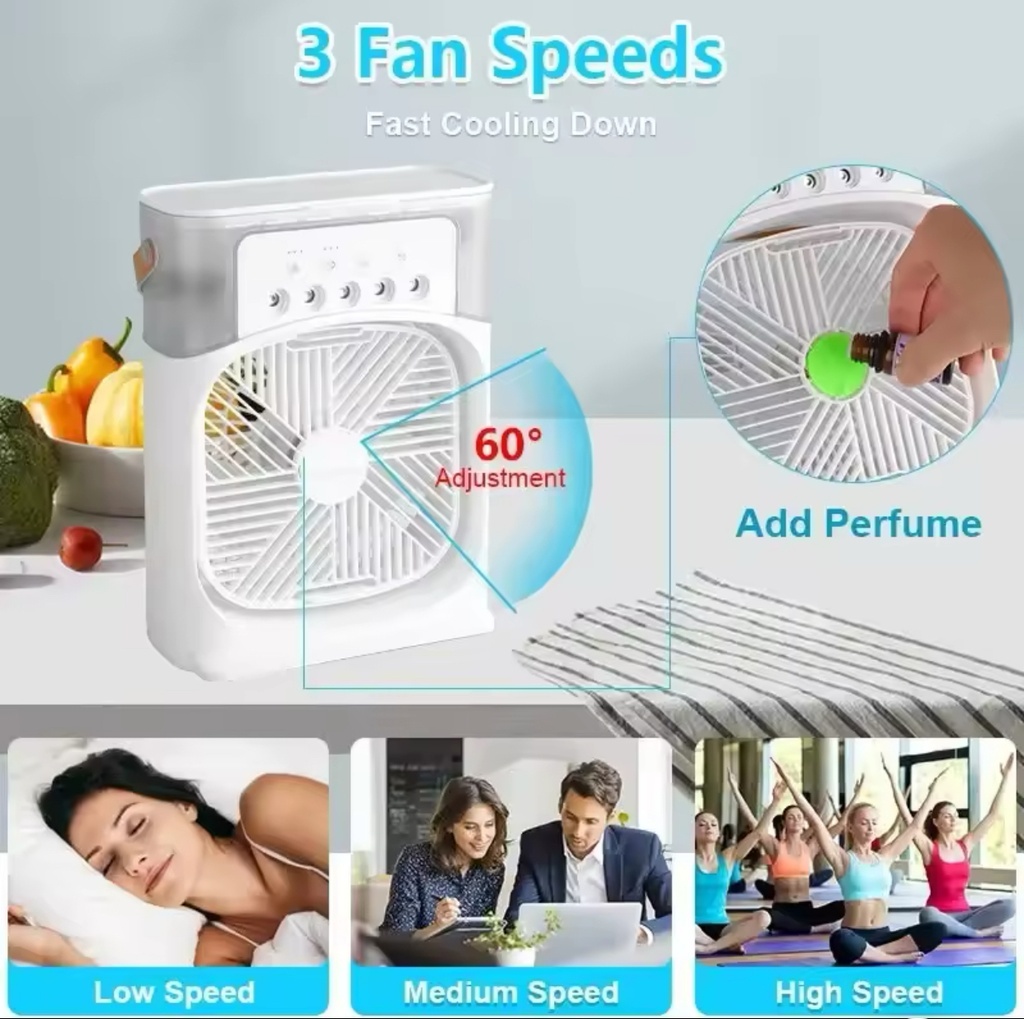 Portable 3 In 1 Fan Air Conditioner Household Small Air Cooler LED Night Lights Humidifier Air Adjustment Home Fan