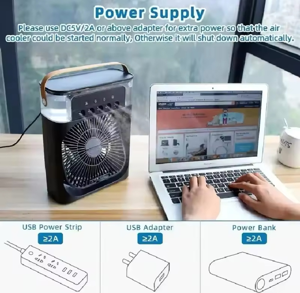 Portable 3 In 1 Fan Air Conditioner Household Small Air Cooler LED Night Lights Humidifier Air Adjustment Home Fan